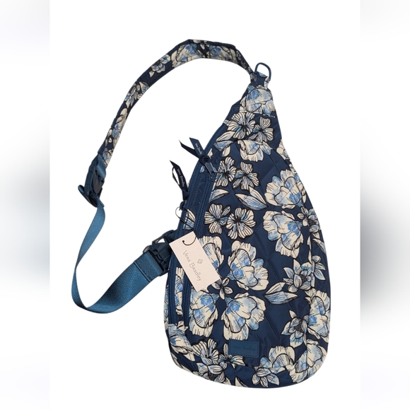 Vera Bradley Handbags - Vera Bradley Navy Floral Crossbody Sling Bag with Cream & Light Blue Blossoms